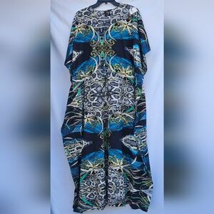 NF Designs Caftan Kaftan Dress One Size Blue Black Gold Full Length 3/4 Sleeves